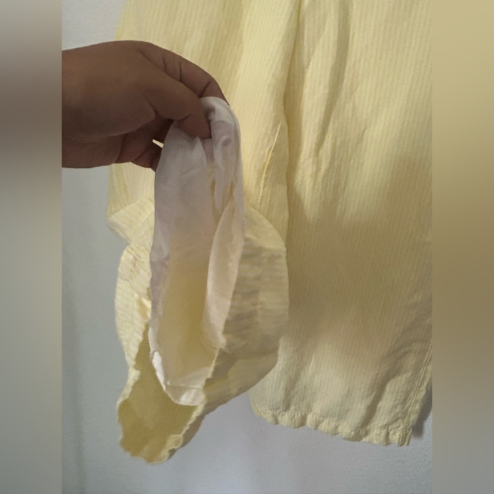 Loft Fluid Linen Blend Striped Wide Leg Crop Pants Yellow White Small Lined - Picture 7 of 8